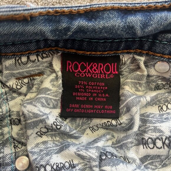 Rock & Roll Denim Embroidered Rival Low Rise Western Bootcut Jeans - Picture 7 of 16